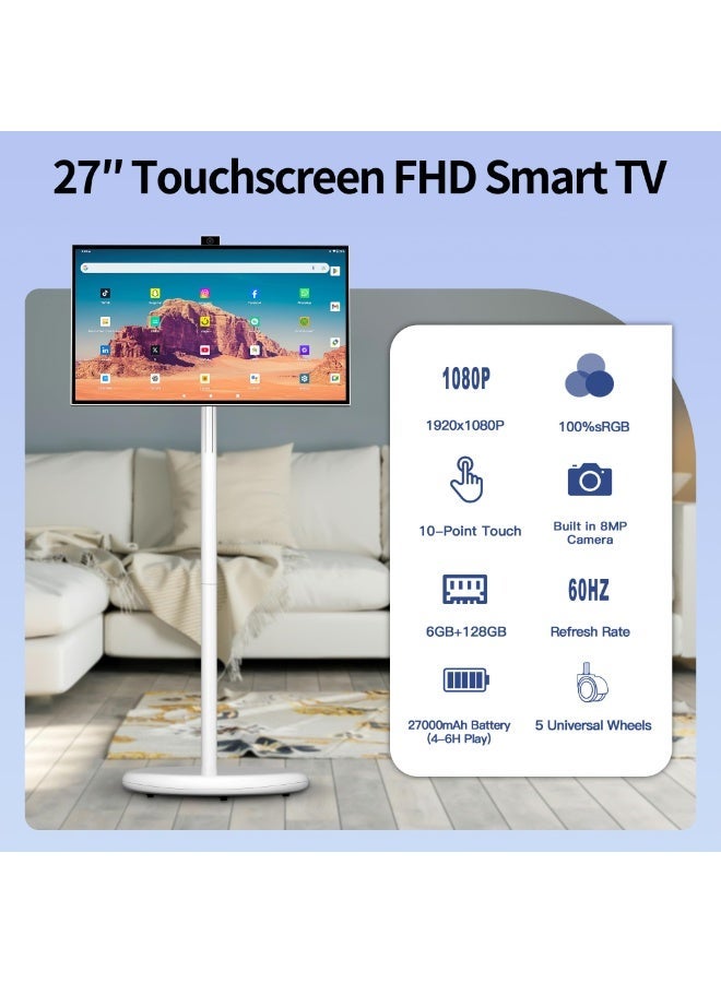VLH 27 Inch Portable Smart TV,1080P Touch Screen Android Monitor on Wheels, 8MP Camera,4-6H Battery, 6+128GB Storage, Mobile Display for Home/Office/Outdoor, Arabic & Google Play - Image 2